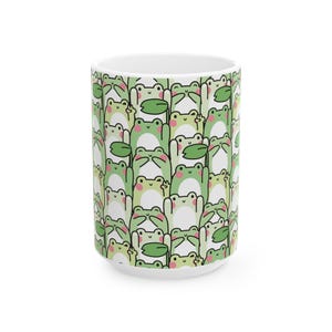 Whimsical Green Frog Mug: 11oz/15oz Ceramic Cottagecore Cup with Repeating Amphibian Print image 6