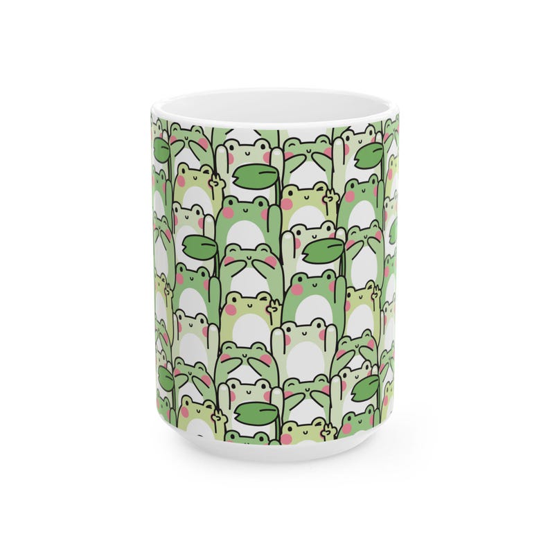 Whimsical Green Frog Mug: 11oz/15oz Ceramic Cottagecore Cup with Repeating Amphibian Print image 6