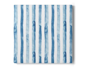 Blue Stripe Ceramic Coaster: Coastal Home Decor