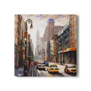 NYC Cityscape Ceramic Coaster: Artistic New York Decor