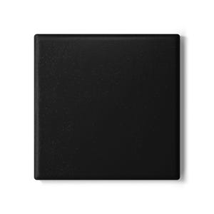 May include: A solid black square object with a textured surface. The object is centered on a white background, casting a subtle shadow.