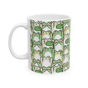 Whimsical Green Frog Mug: 11oz/15oz Ceramic Cottagecore Cup with Repeating Amphibian Print image 2