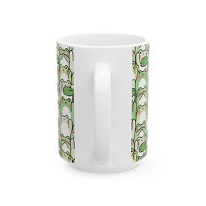 Whimsical Green Frog Mug: 11oz/15oz Ceramic Cottagecore Cup with Repeating Amphibian Print image 9
