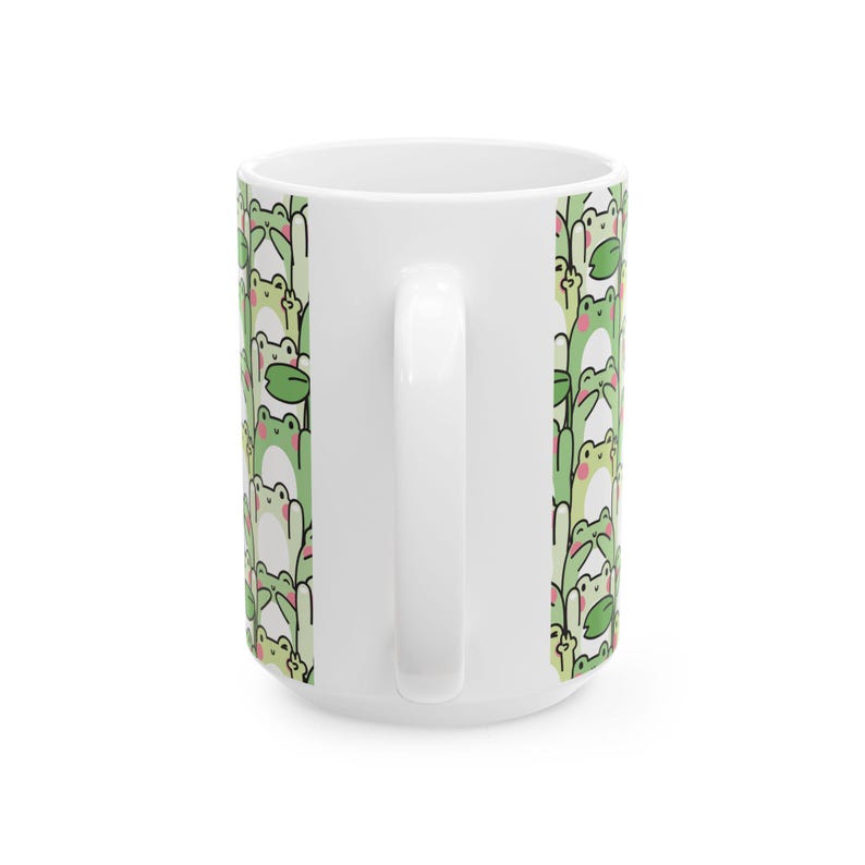 Whimsical Green Frog Mug: 11oz/15oz Ceramic Cottagecore Cup with Repeating Amphibian Print image 9