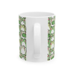Whimsical Green Frog Mug: 11oz/15oz Ceramic Cottagecore Cup with Repeating Amphibian Print image 4