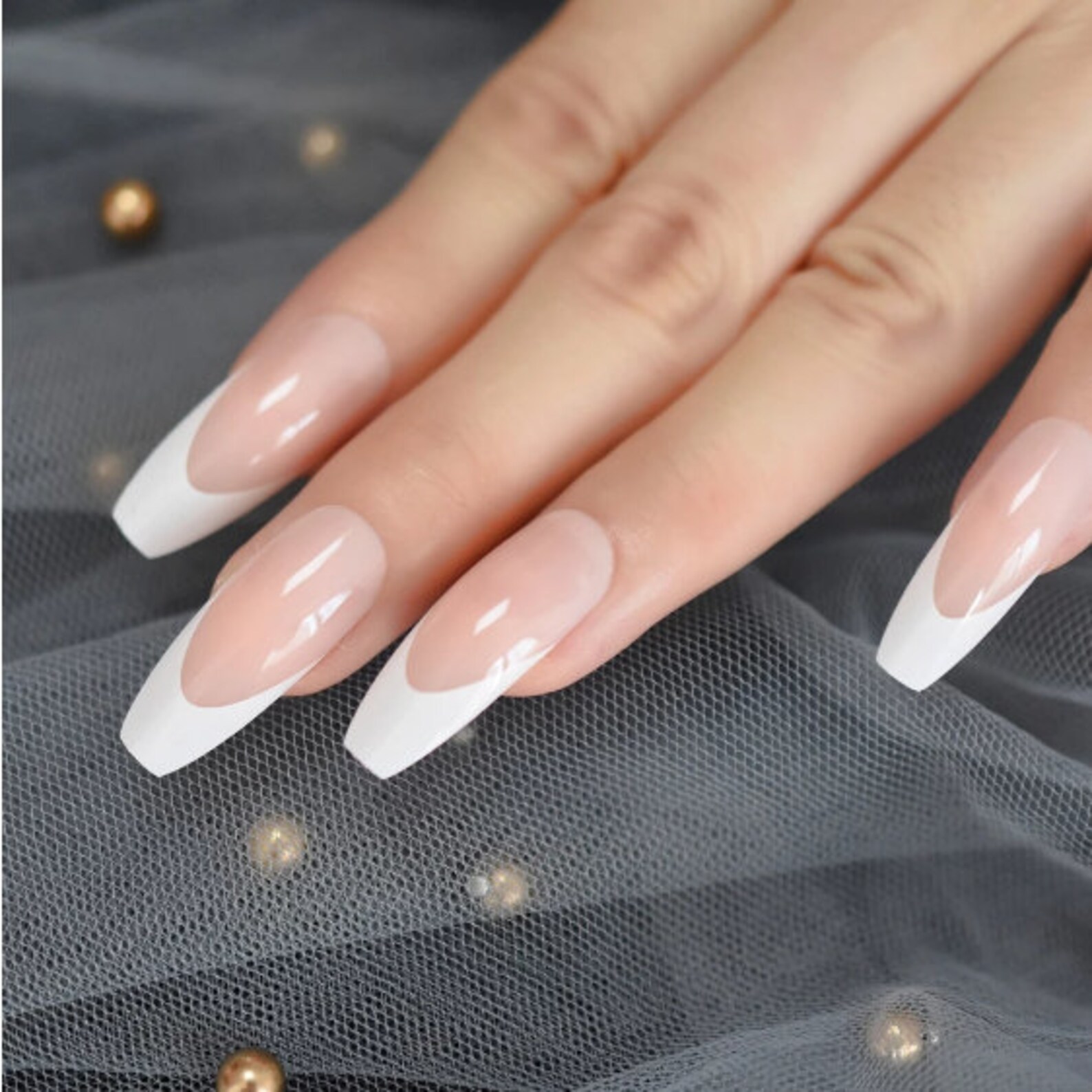 SIMPLE ELEGANCE Press on Nails with white edge Franszösisch Etsy