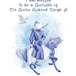 Guru Gobind Singh, Khalsa artwork, Sikh Affirmation, Sikh Art, Khalsa Affirmations, Sikh affirmations, Digital Artwork, A4 Print