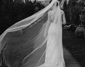 Wedding Veil 250cms,Plain classic Ivory or Off White Veil SOFTEST Tulle, longer Chapel length 98",Raw or pencil edge veil