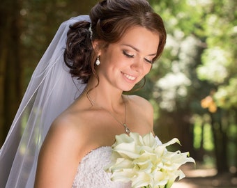 2 Tier Wedding Veil, Bridal Veil, Ivory Tulle, Satin, Pencil or Raw cut edge, Plain Classic veil with blusher tier, Classic 2tier veil