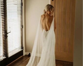 Wedding Wings bridal cape, Scoop Back, Ivory or Off White,  Elegant and glamorous Shoulder train, Easily Attach/Detach 300cms.