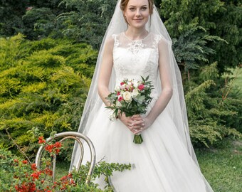 Veil 198cms,Chapel/Floor length,78" Brides Long plain Ivory veil, Raw or Pencil edge, Comb attached