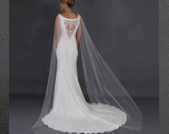 Wedding Wings 200cms with scattered Pearls and Diamante shoulder attachment, Ivory or Off White, Softest Tulle, 2 piece Shoulder Train