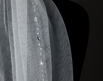 Rhinestone Wedding Veil, 249cms/98" Chapel Length, Diamante Beaded edge Veil ,1 Tier, Soft tulle, Beaded crystal edge veil