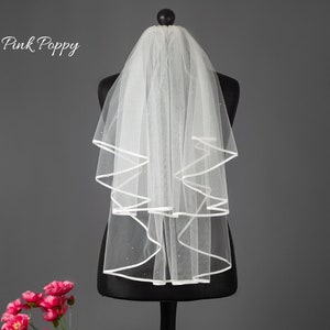 2 Tier Elbow length Wedding Veil 70/58cms, Rhinestones, Pearls or Crystals Ivory Veil, Satin, Pencil or Raw cut edge. Brides Veil image 2