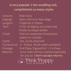 2 Tier Elbow length Wedding Veil 70/58cms, Rhinestones, Pearls or Crystals Ivory Veil, Satin, Pencil or Raw cut edge. Brides Veil image 10