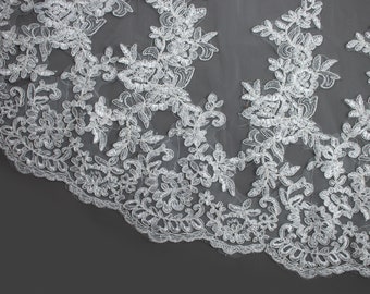 Lace Wedding Veil with Lace detail, Cathedral Ivory Veil, Bridal Veil 300cms 3D Daisy Flower Veil, Ivory with comb attached.