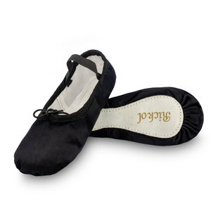 SATIN Adult Ballet Dance Shoes. Full Sole. Wedding Flower Girl Gymnastics Dance Slippers Black