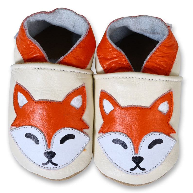 Chaussures bébé en cuir à semelle souple. Pantoufles. Mocassins. Nourrisson Tout-petit Cream Fox