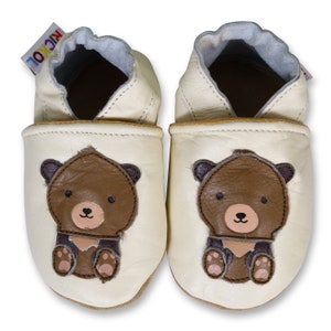 Soft Sole Leather Baby Shoes. Slippers. Moccasins. Infant Toddler Children Cream Teddy Bear