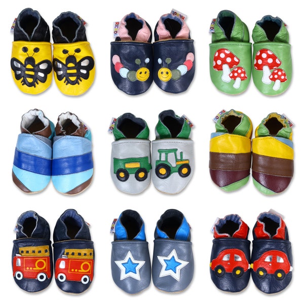 Zapatos de bebé de piel con suela suave. Zapatillas. Mocasines. Bebés y niños pequeños