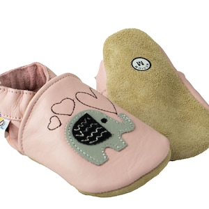 Soft Sole Leather Baby Shoes. Slippers. Moccasins. Infant Toddler Children Pink Elephant