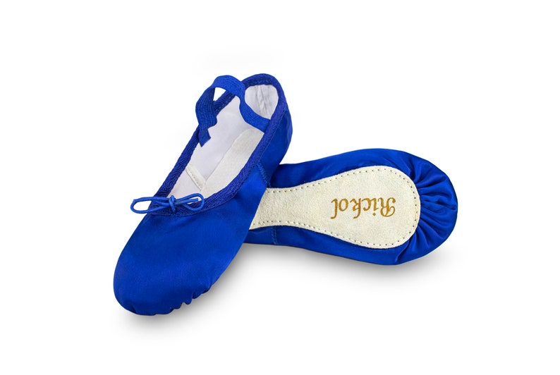 SATIN Adult Ballet Dance Shoes. Full Sole. Wedding Flower Girl Gymnastics Dance Slippers Royal Blue