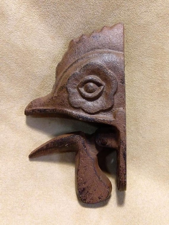 Chicken Beak Door Knocker ~ Rust Cast Iron ~ Whimsical Rooster