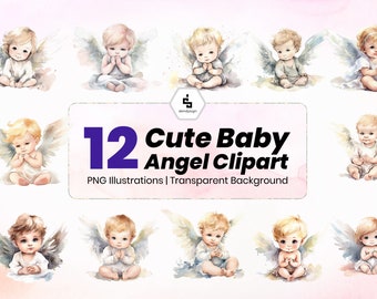 Baby Angel PNG | Baby Angel Clipart Watercolor | 12 High Quality transparent png for Commercial Use | Instant Digital Download