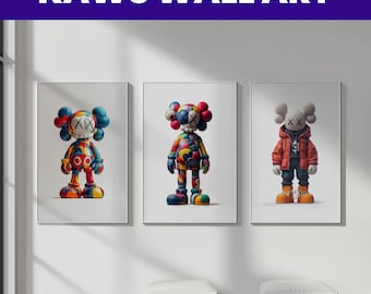 Minimalist KAWS Poster Set of 3 - Hypebeast Graffiti Wall Art, Digital Kaws Figure Prints, Printable KAWS Wall Decor