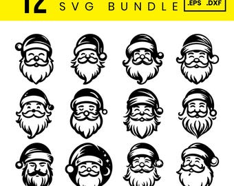 12 Simple Santa Face SVG Bundle: Christmas Clipart, Minimalist Holiday Cut Files (Digital Download)