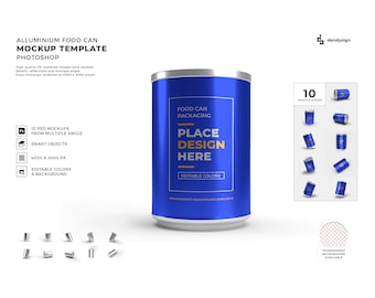 Aluminium Food Can Photoshop Mockup Template Bundle with Editable Background and Colors