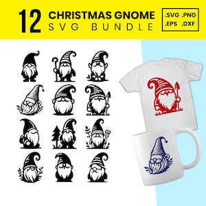 Christmas Gnome SVG Bundle: 12 Holiday Gnome Clipart Cut Files
