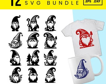 Christmas Gnome SVG Bundle: 12 Holiday Gnome Clipart Cut Files