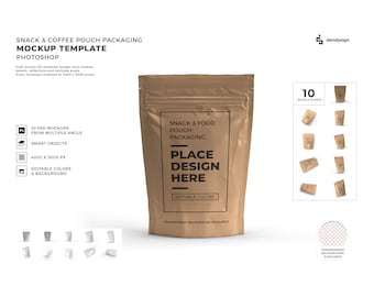 Snack Pouch Packaging Mockup Template Bundle with Editable Background and Colors