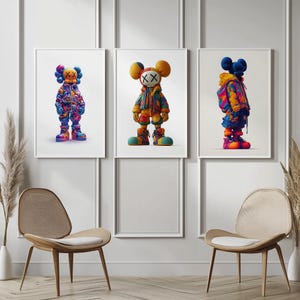 Minimalist KAWS Poster Set of 3 - Hypebeast Graffiti Wall Art, Digital Kaws Figure Prints, Printable KAWS Wall Decor