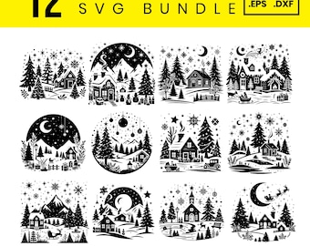 Christmas Scene SVG Bundle: Santa, Reindeer, Pine Tree (Digital Download)