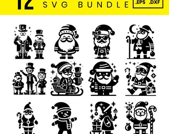 12 Retro Christmas SVG Bundle: Vintage Santa Clipart, Groovy Holiday Cut Files (Digital Download)