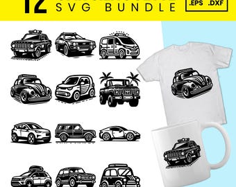 12 台の車の SVG バンドル: ビンテージ車のクリップアート、Cricut 用トラックカットファイル (デジタルダウンロード)