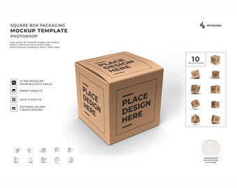Square Box Packaging Mockup Template Bundle with Editable Background and Colors