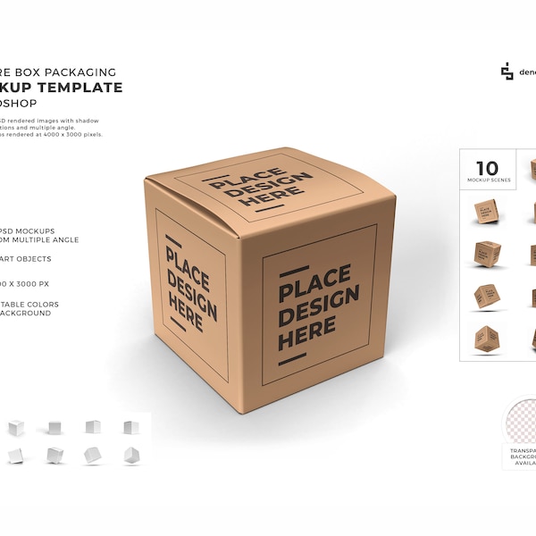 Square Box Packaging Mockup Template Bundle with Editable Background and Colors