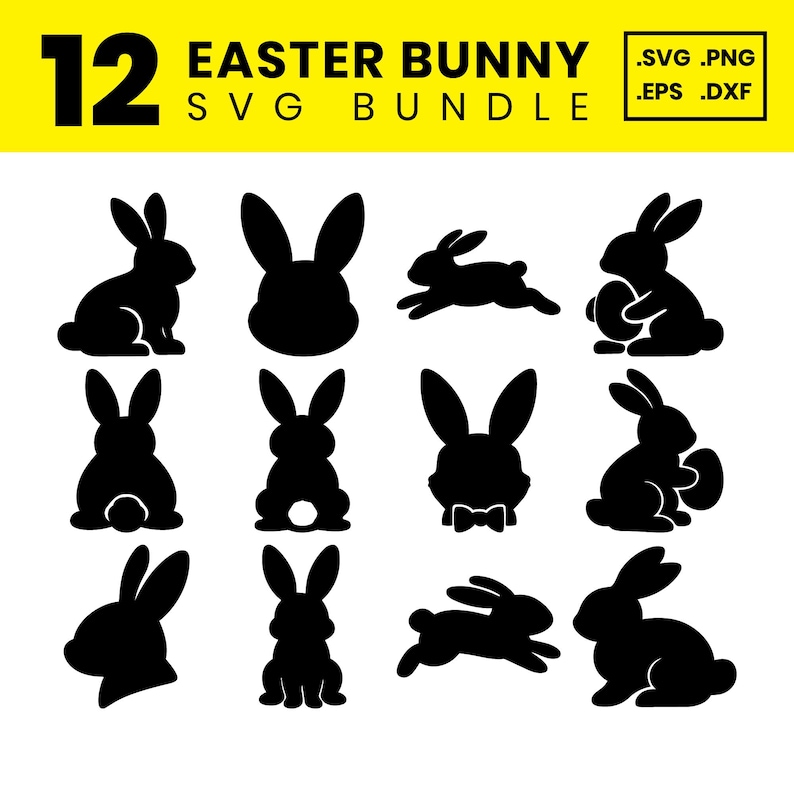 12 Easter Bunny SVG Bundle: Rabbit Clipart, Spring Animal Cut Files for ...