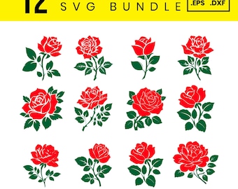 Rose Blume SVG Bundle: Elegante Blumen Clipart (digitaler Download)