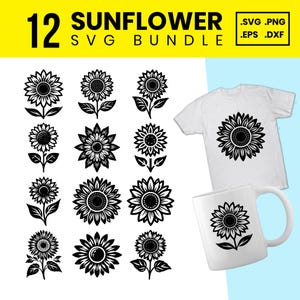 12 Sonnenblumen SVG-Bundle - Blumen Clipart, Blumenschnitt-Dateien für Cricut, Sommer digitaler Download