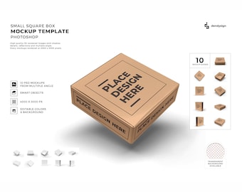 Small Square Kraft Box Mockup Template Bundle with Editable Background and Colors