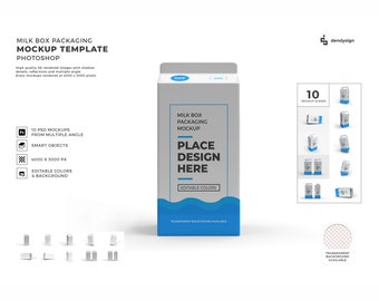 Milk Box Packaging Mockup Template Bundle with Editable Background and Colors