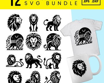 12 Lion SVG Bundle: Lion Head Clipart, Animal Cut Files for Cricut (Digital Download)