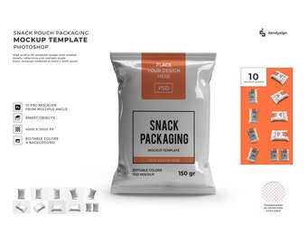 Snack Packaging Pouch Mockup Template Bundle with Editable Background and Colors