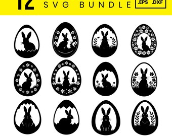 Easter bunny egg svg bundle, 12 easter egg with bunny svg, cute easter svg, spring svg files for cricut and silhouette