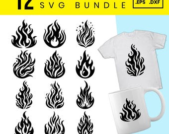 12 Fire Flame SVG Bundle: Flame Clipart, Firefighter Cut Files for Cricut (Digital Download)
