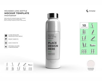 Rounded Long Bottle Packaging Mockup Template Bundle with Editable Background and Colors